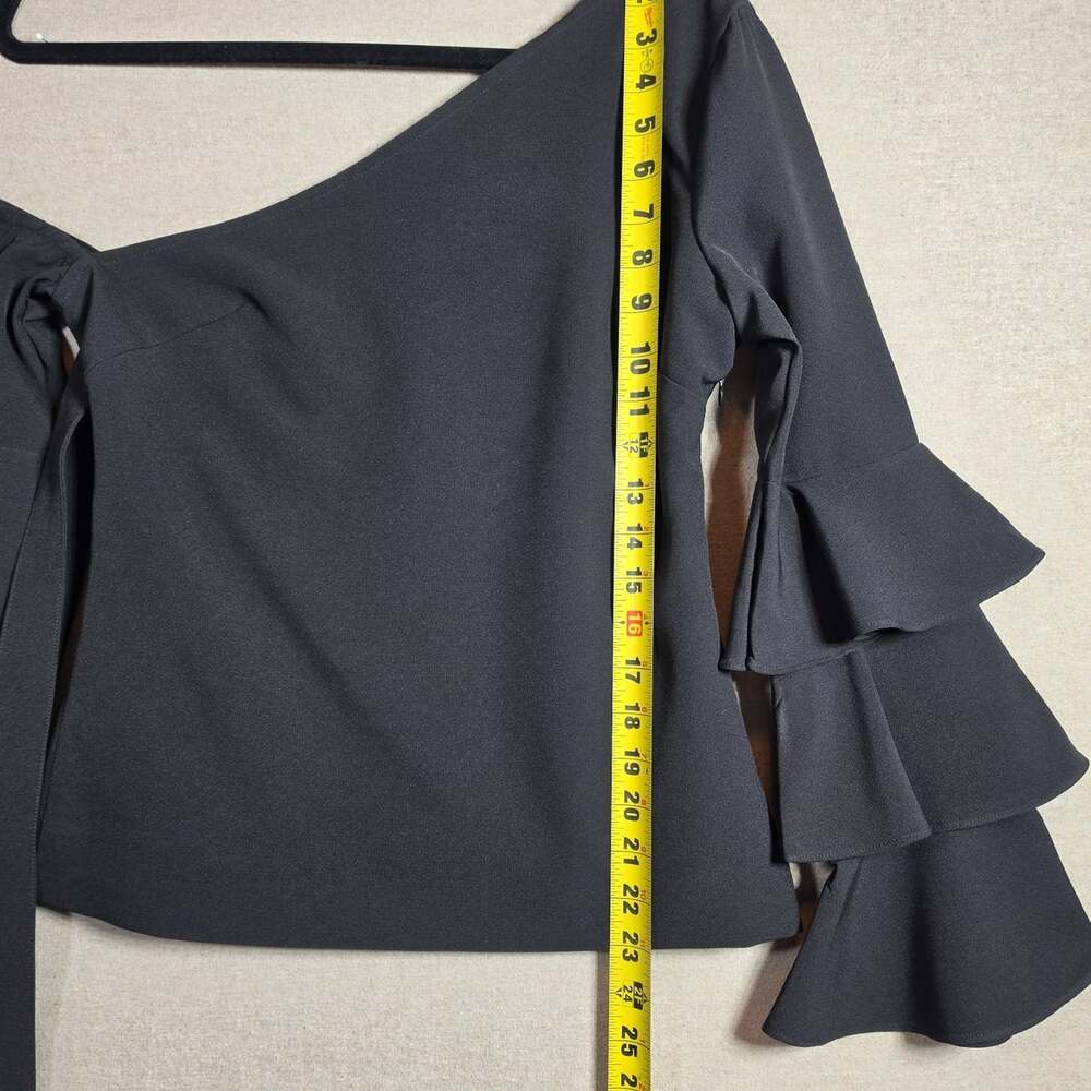 Venus Laci Ruffle Sleeve One Shoulder Tie Waist Blouse 4 Black Sexy Belted Top - Picture 6 of 14
